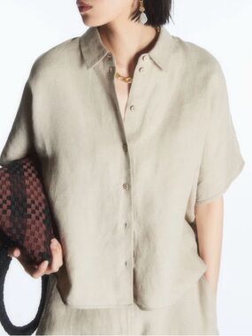 COS line relaxed short-sleeve button-down shirt light stone women’s 10